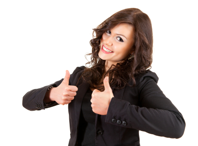 attractive businesswoman with thumbs up